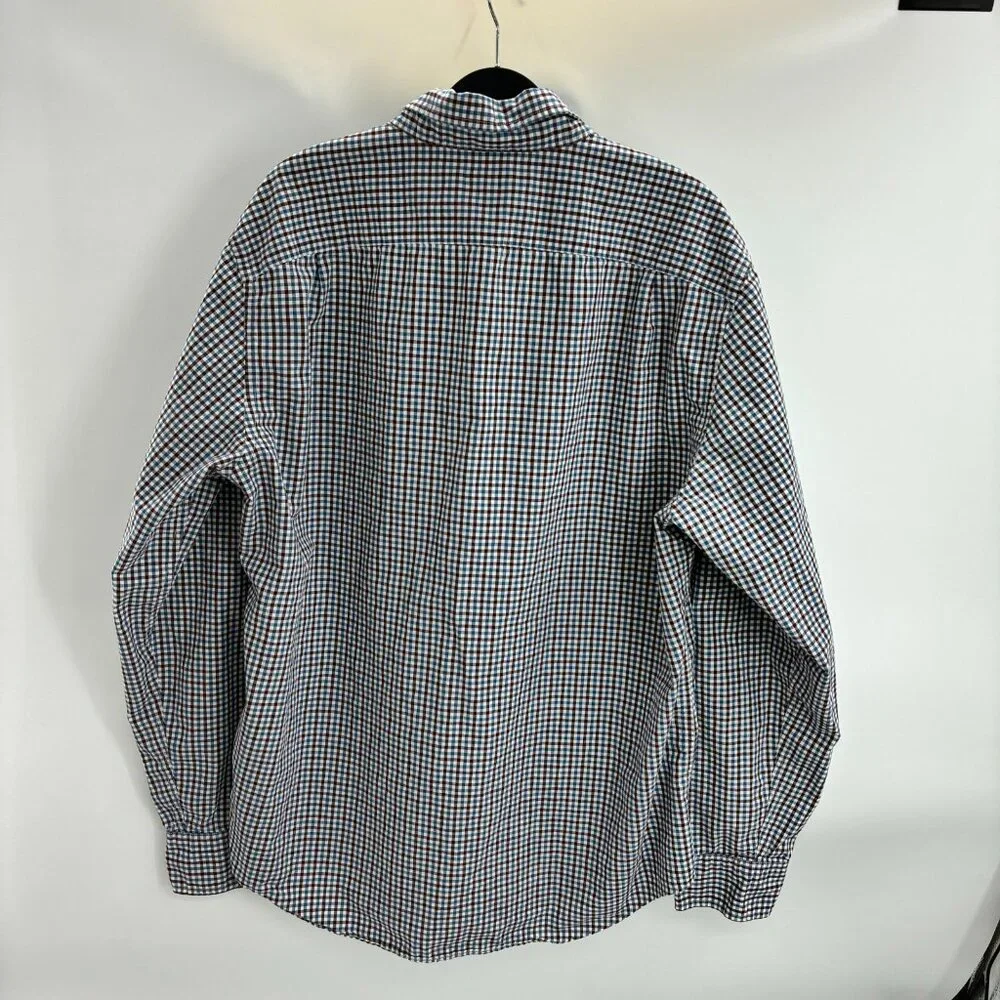 J. Crew Mens L Button Down Shirt Blue Brown Check Long Sleeve Casual Cotton Top